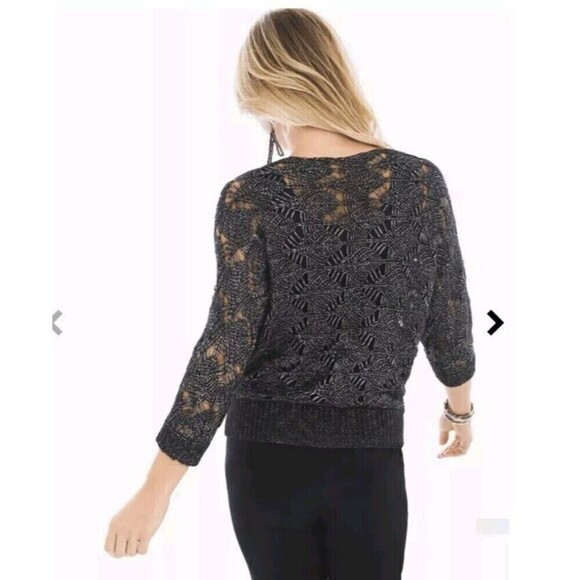 Chico's Black Embellished Open Knit Pullover Sweater Small - Picture 3 of 12